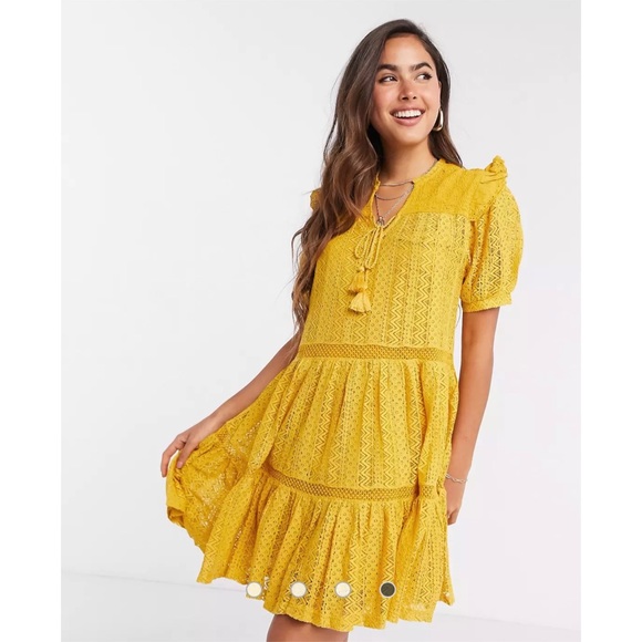 Mango Dresses & Skirts - Mango bohemian tiered smock dress in mustard